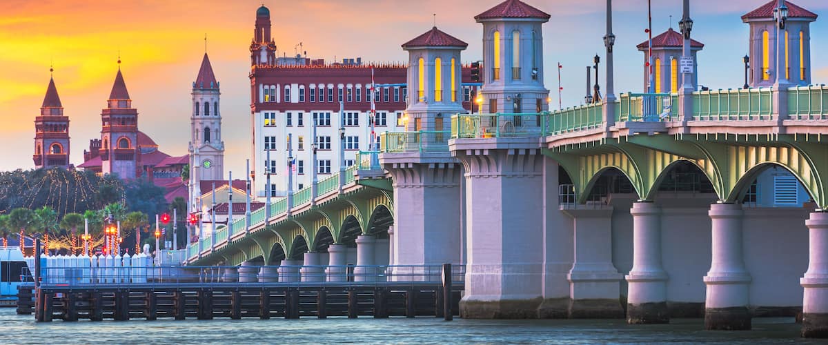St. Augustine, Florida, USA city skyline and Bridge of Lions