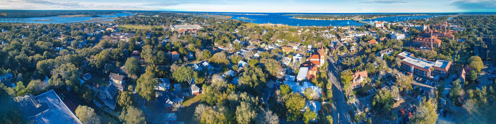 Panoramic aerial view of St Augustine at sunset, Florida