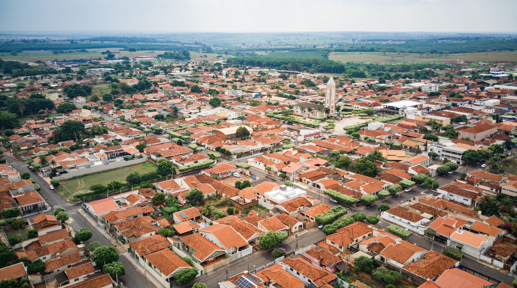 Aerial View of the Urban Area of Palestina, São Paulo, Brazil on a Sunny Day