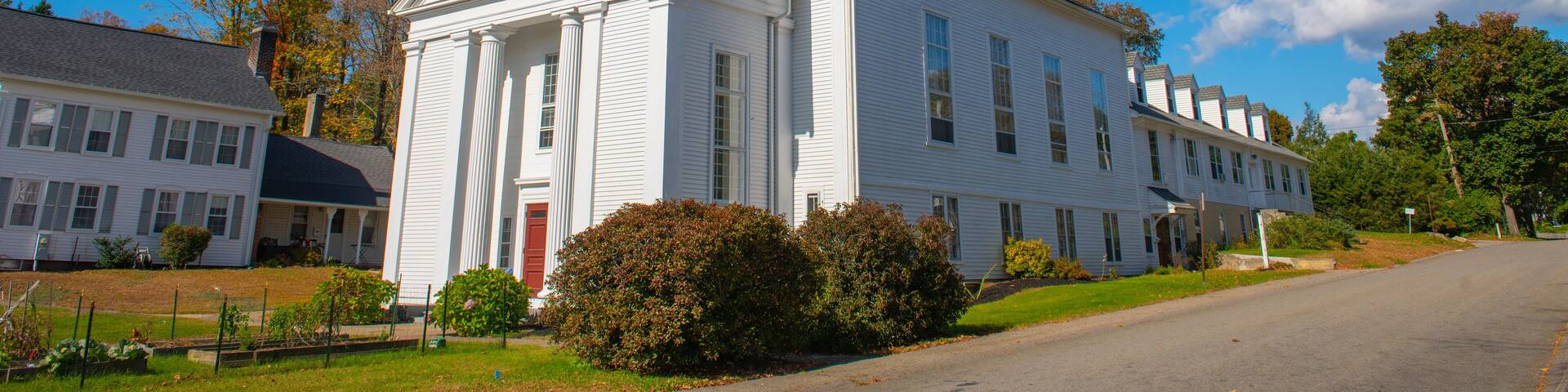First Baptist Church at 1216 Main Street in historic town center of Holden, Massachusetts MA, USA.