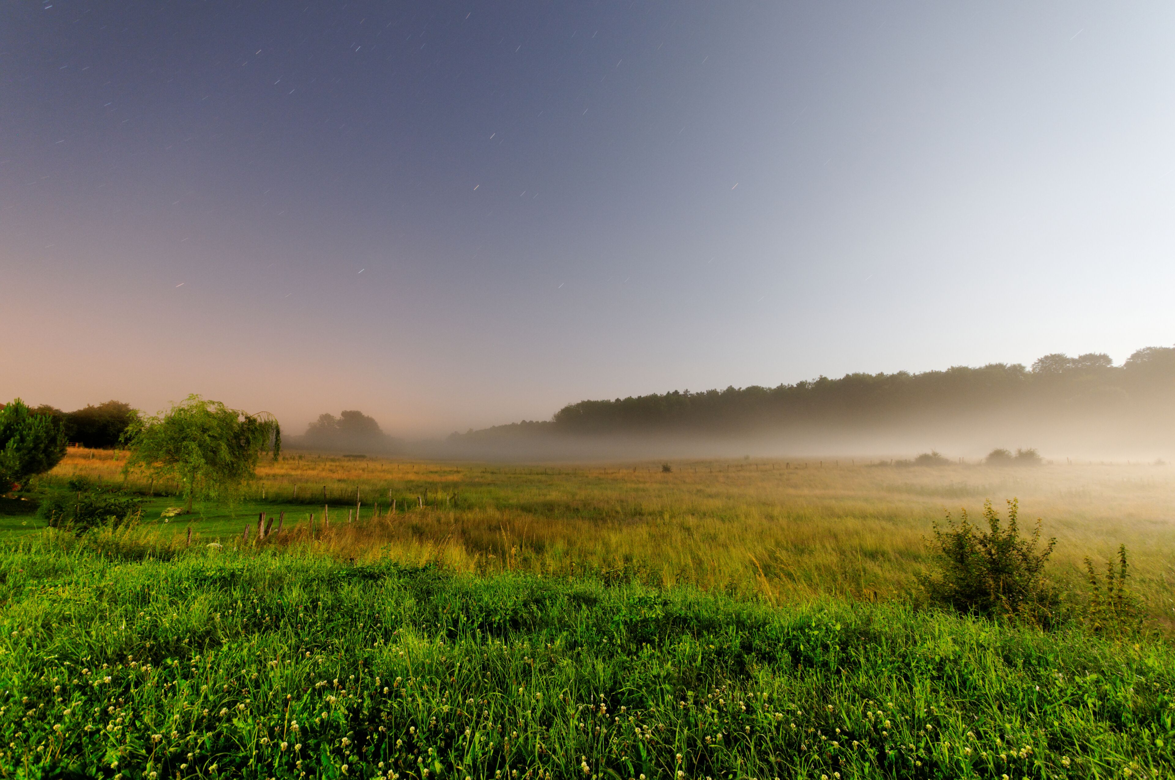 This file was uploaded with Commonist. This photograph was taken with a Nikon D300. Champ sous le brouillard (sous le clair de Lune).