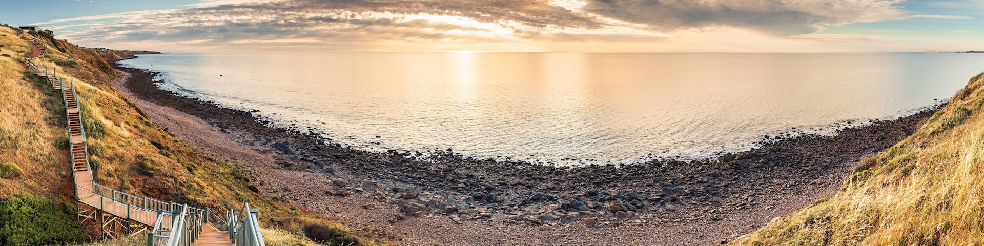 Marino to Hallett Cove Coastal Walking Trail with panoramic sea view at sunset, South Australia, South Australia