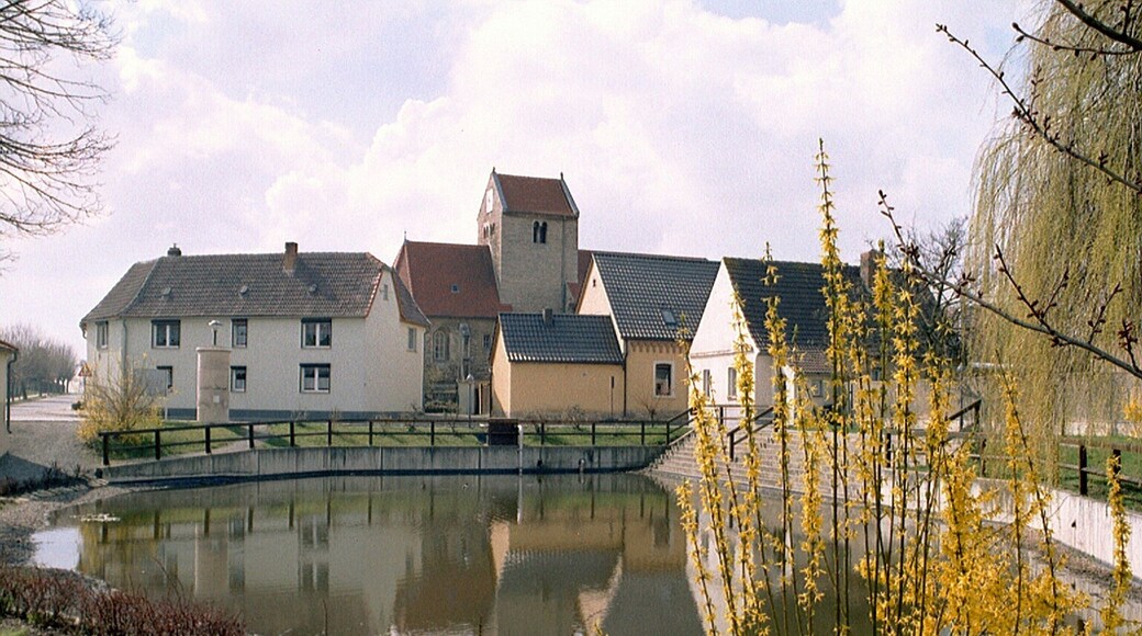 Albersroda (Steigra), the village pond, view to the church