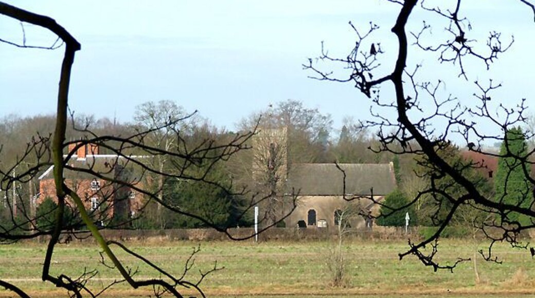Fields and Himley Church, Staffordshire Beyond the winter growing cereal crops, St Michael's Church and its large rectory can be seen by the B4176 road.