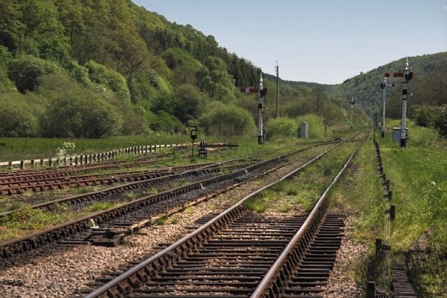 Grassy trackbed Looking south towards Pickering from just south of Levisham station. The line is maintained for steam trains by the North Yorkshire Moors Railway.