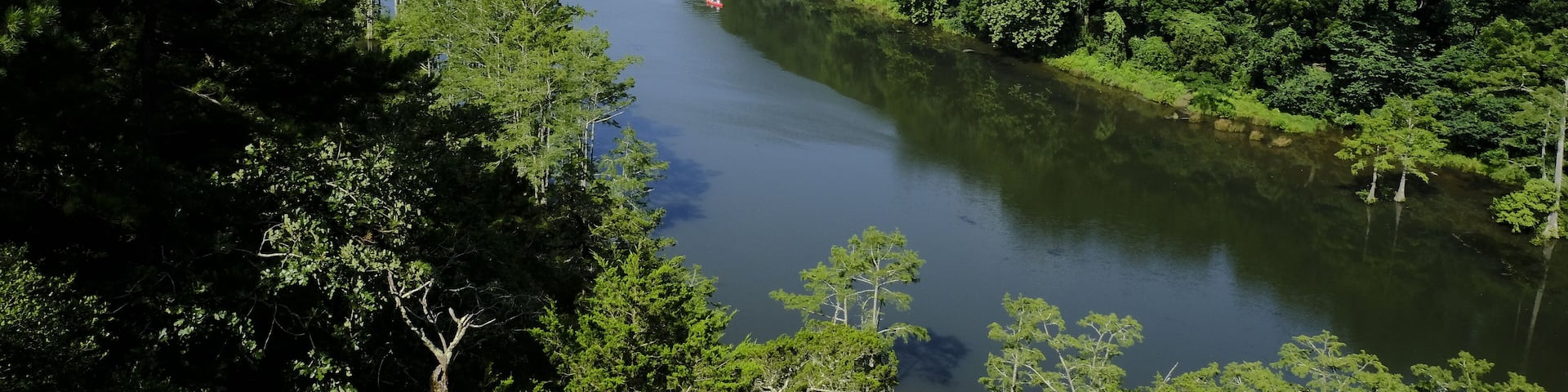 View of the river between the woods in Beavers Bend State Park, Oklahoma