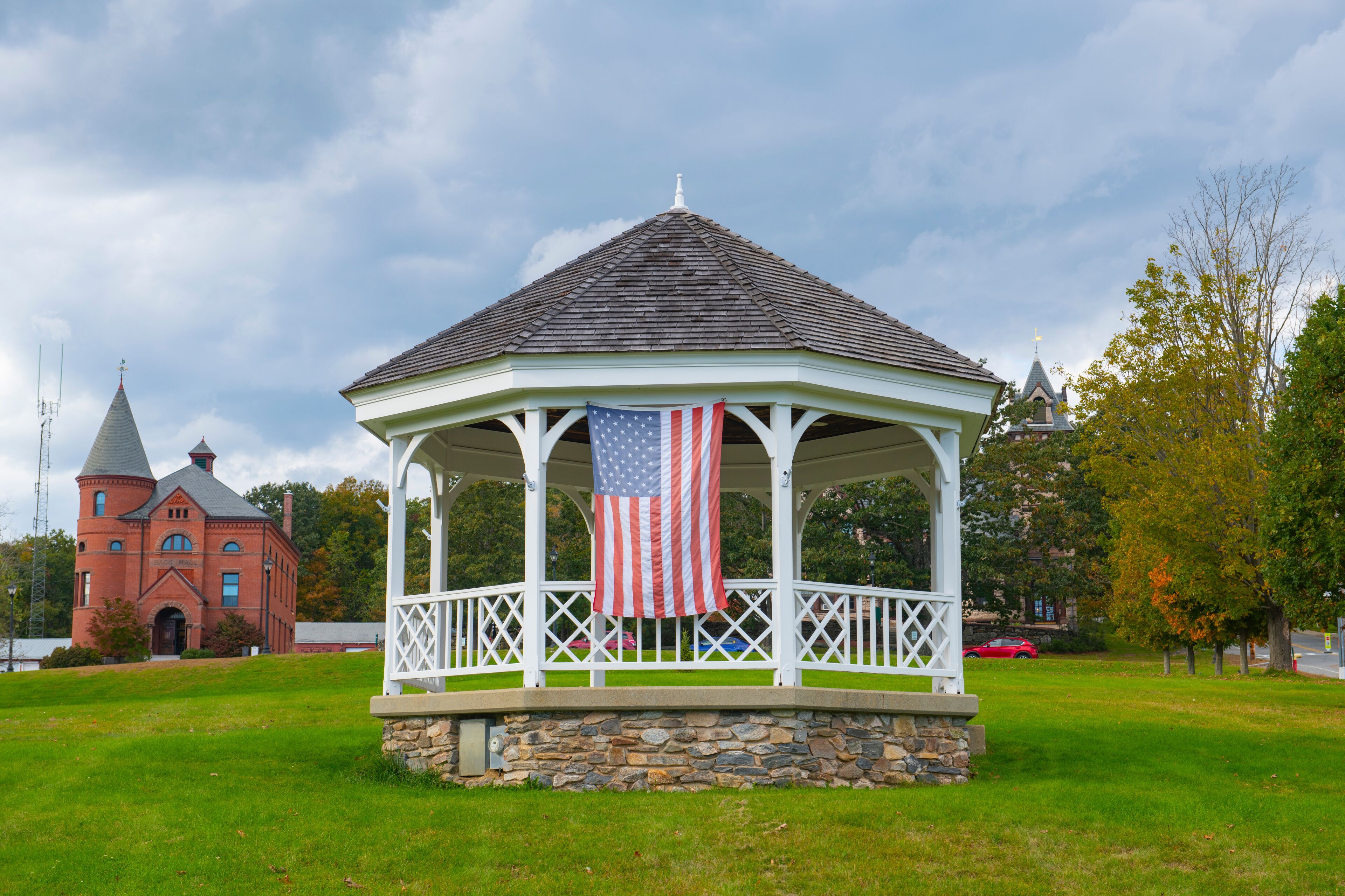 Historic bandstand at Princeton Common in historic town center of Princeton, Massachusetts MA, USA. 