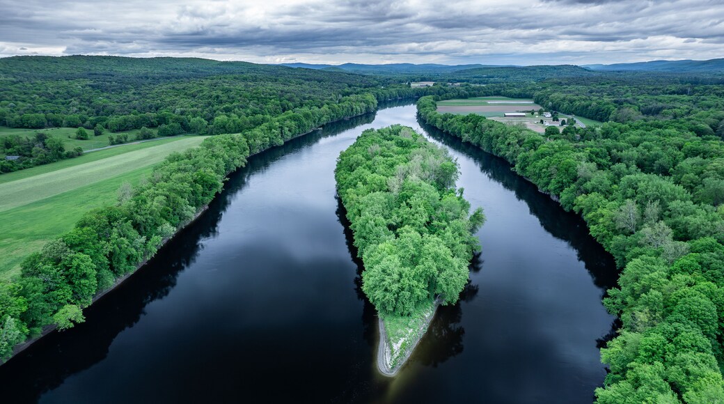 Aerial view of the Connecticut River in May from Sunderland, Massachusetts