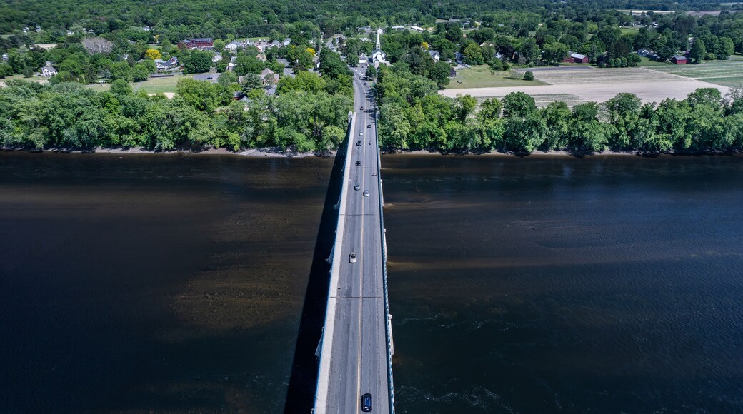 Aerial view of the Connecticut River and Sunderland, Massachusetts