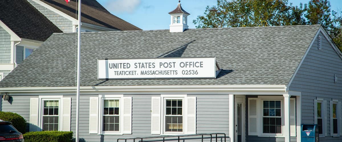 A United States Post Office in Teaticket, Massachusetts.
