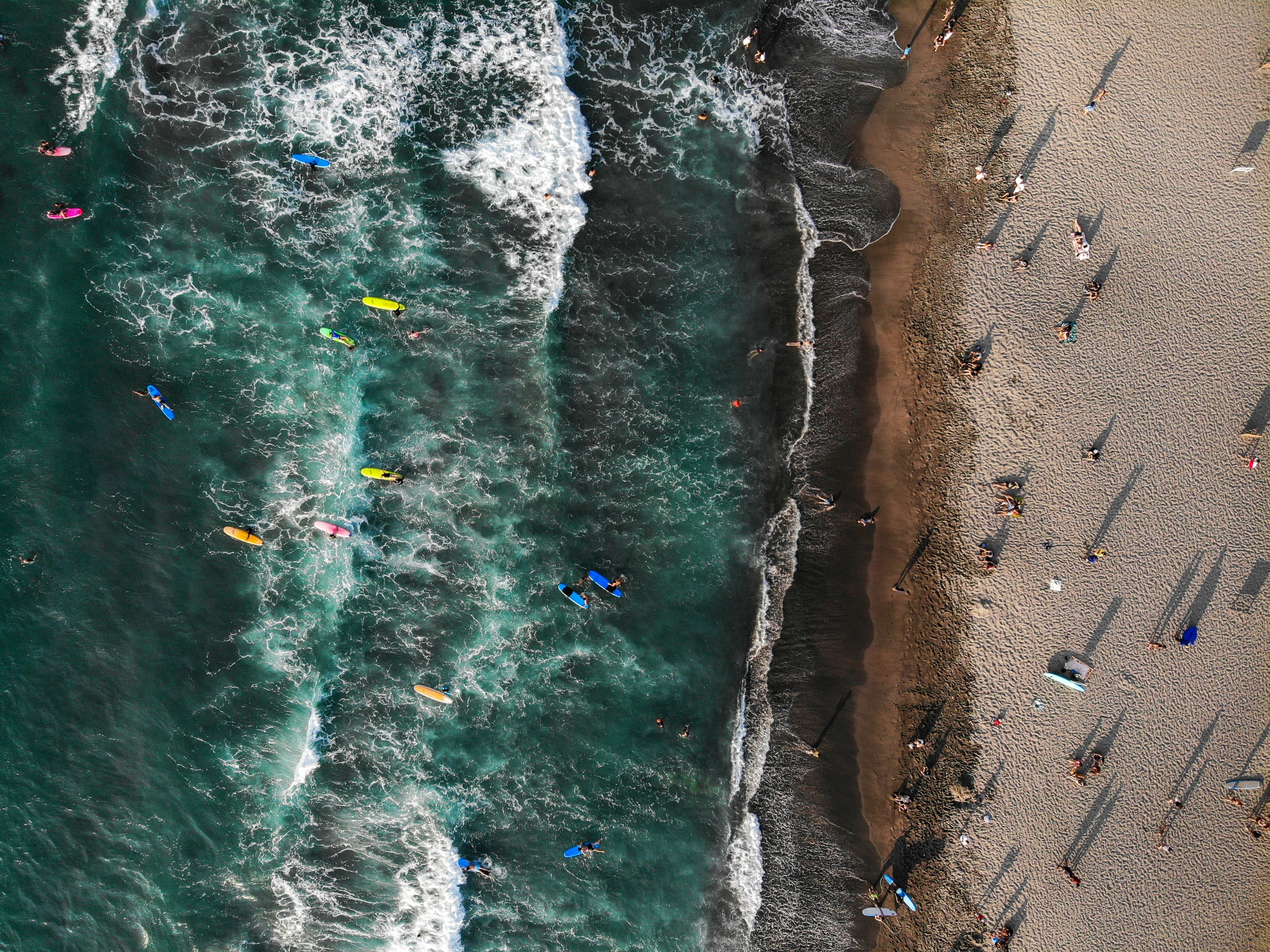Aerial View of Surfing at San Juan ,La Union - The Philippines