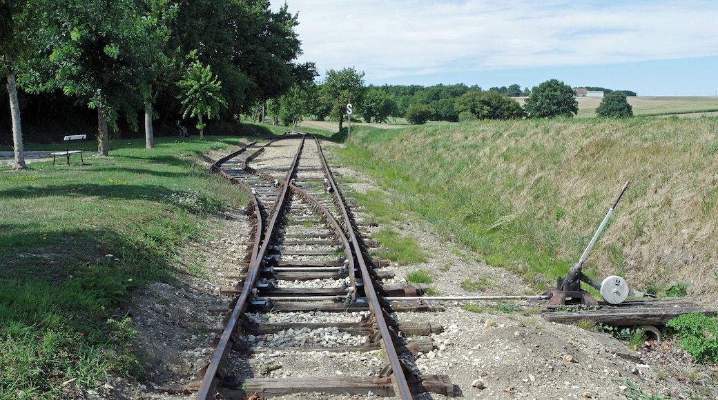 Heugnes (Indre) La gare. L'aiguillage en sortie de gare. La gare d'Heugnes est une gare de la ligne de Salbris au Blanc. Elle est mise en service, le 17 novembre 1902. Le trafic voyageurs a cessé en 1980 et le trafic marchandises en 1988. La ligne a été inscrite au titre des monuments historiques en 1993. Pour la gare, sont conservés : le bùtiment voyageurs avec la halle marchandise accolée, le quai, la lampisterie-toilettes, le puits, le passage à niveau.