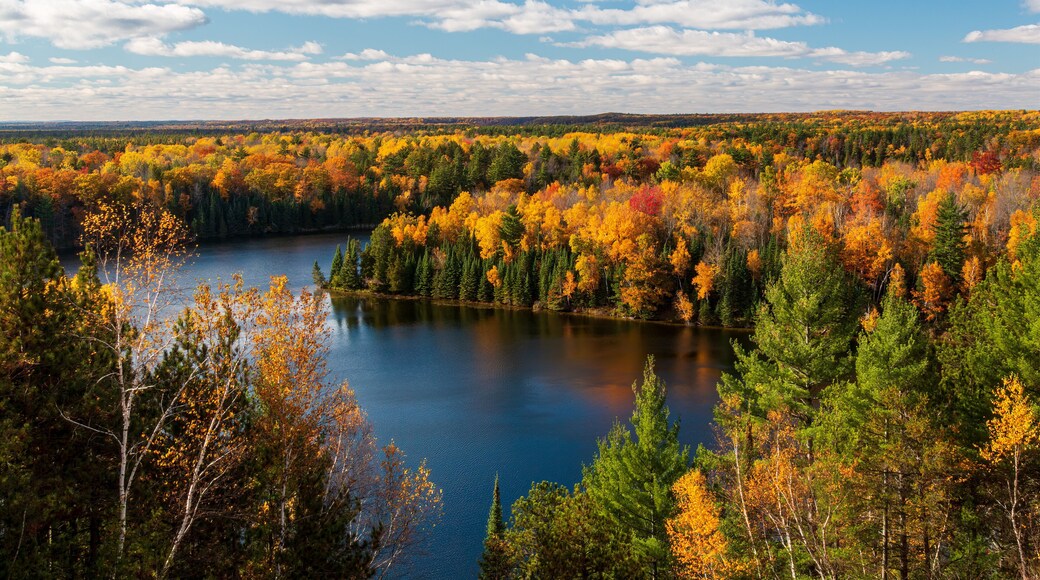 Sunny Highbanks View During Autumn Over The Ausable River Cooke Dam Pond