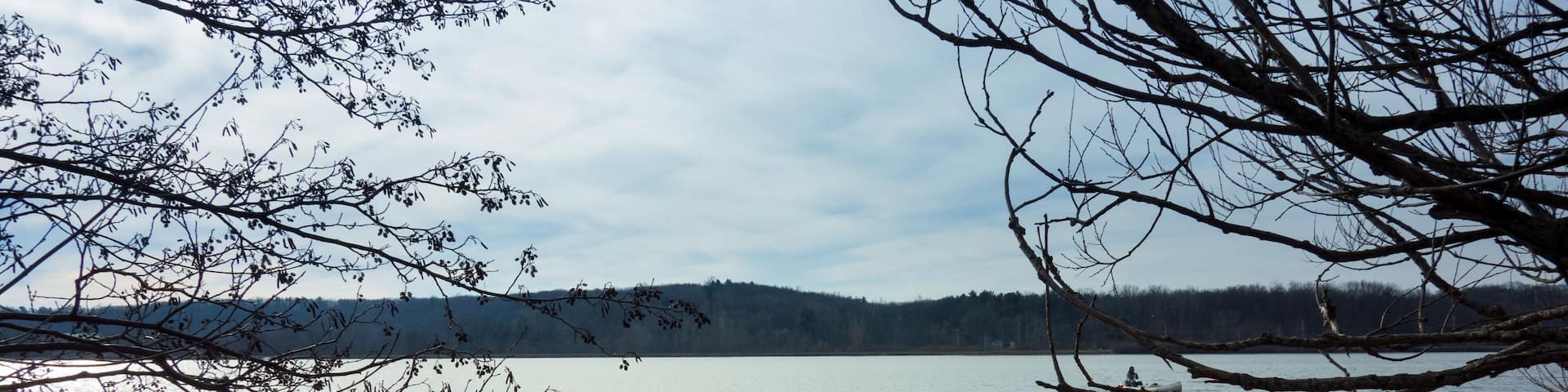 A broken dock on the Huron River in winter, Ann Arbor, Michigan