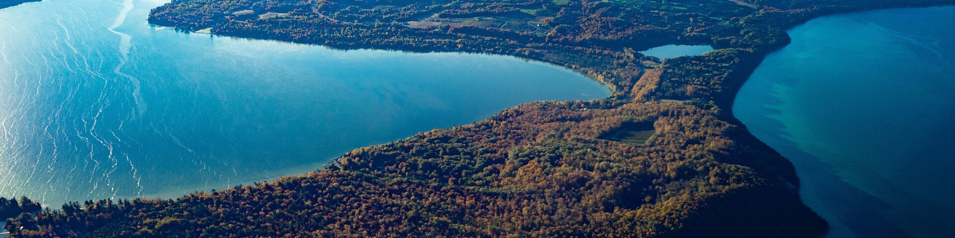 Aerial of North Lake Leelanau and Lake Michigan