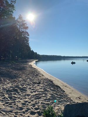 Early morning sunrise walk on the shores of Higgins Lake.