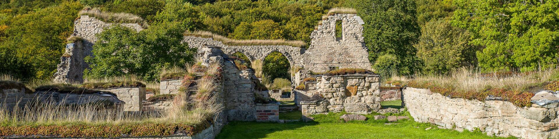Ruins of Alvastra Abbey during autumn. This Cistercian monastery was founded in 1143 at Alvastra in county Östergötland, Sweden