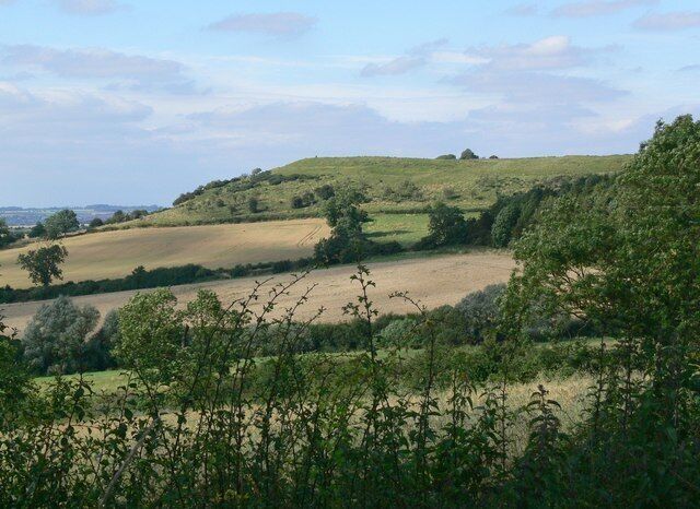 Rolling hills, a distant tree line, and a clear sky.