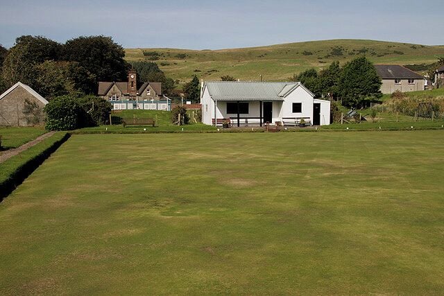 Colmonell bowling green Viewed on a beautiful September day with the clubhouse in the background.