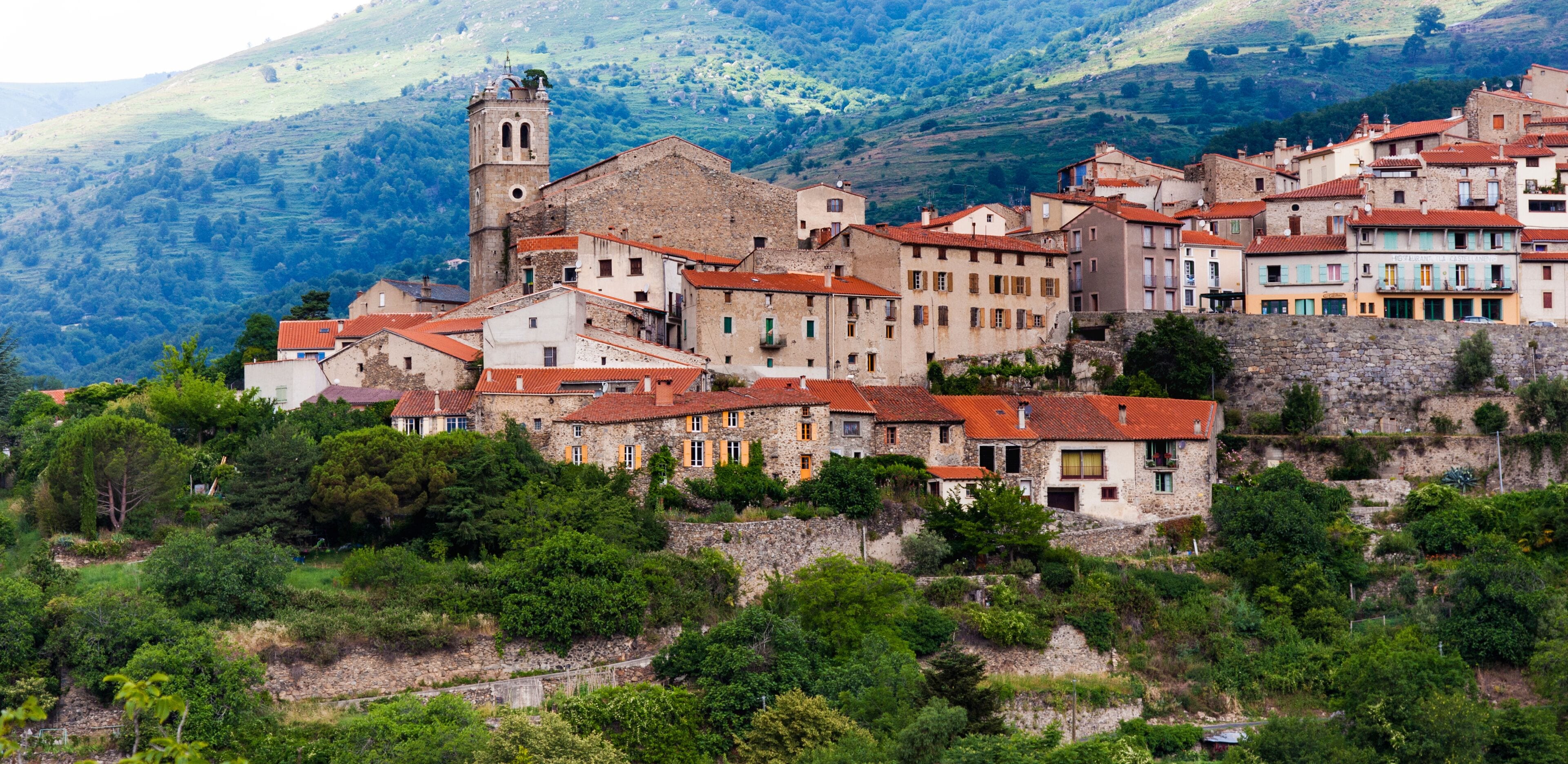 Mosset, small and picturesque french village,member of  most beautiful villages of France.Mosset,Pyrenees-Orientales