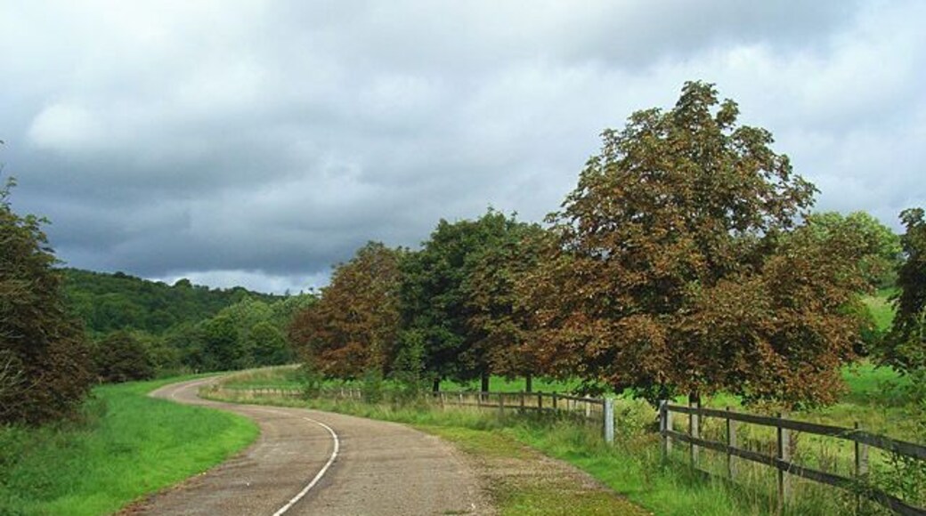 Private road, Medmenham The private road accessed the former Water Research Centre. Here it is a short distance south of the A4155.