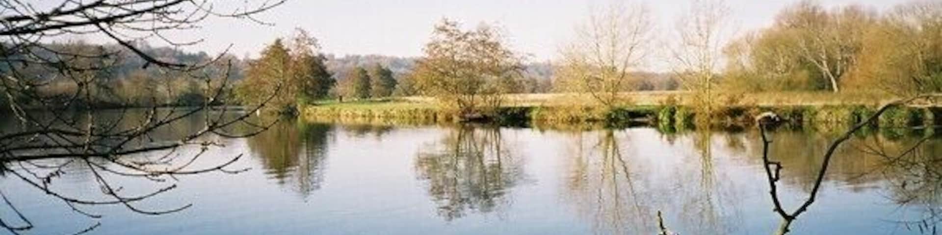River Thames - contrail reflection. Just west of Medmenham, taken from the Berkshire bank.