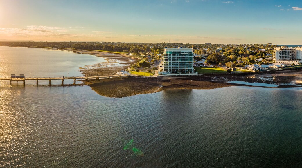 Woody Point Jetty is famous landmark on the Moreton Bay on Redcliffe peninsula, Brisbane