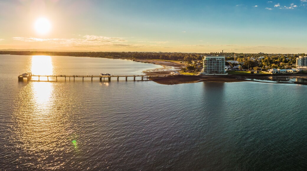 Woody Point Jetty is famous landmark on the Moreton Bay on Redcliffe peninsula