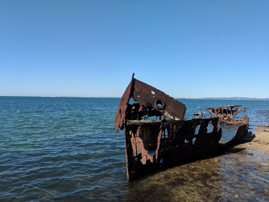 HMQS Gayundah. Former gunboat now serving as a breakwater at Woody Point.
