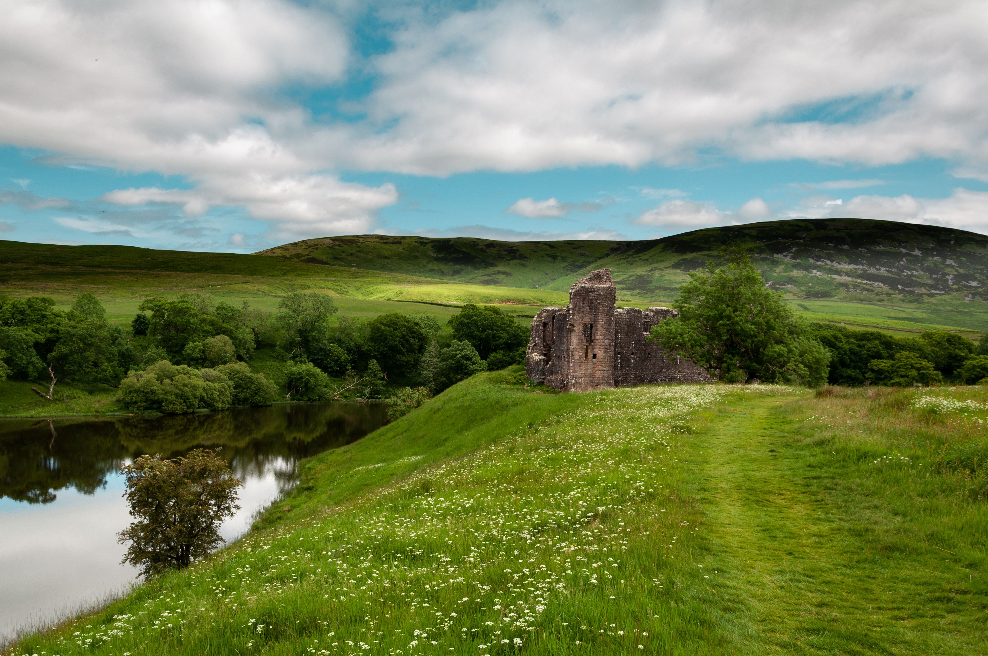 The remains of the enigmatic Morton Castle above Nithsdale in Dumfries and Galloway in Southern Scotland