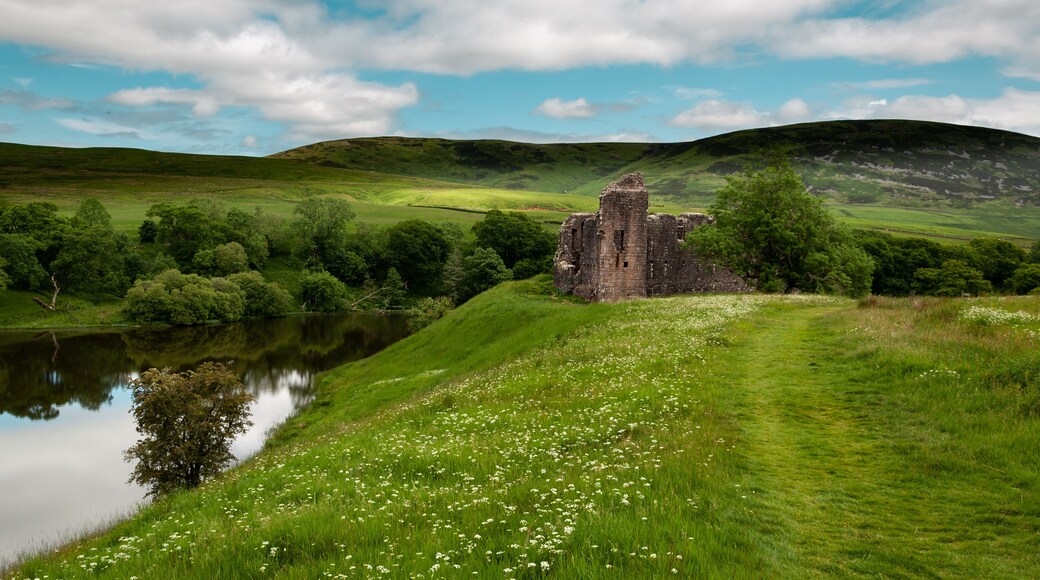 The remains of the enigmatic Morton Castle above Nithsdale in Dumfries and Galloway in Southern Scotland