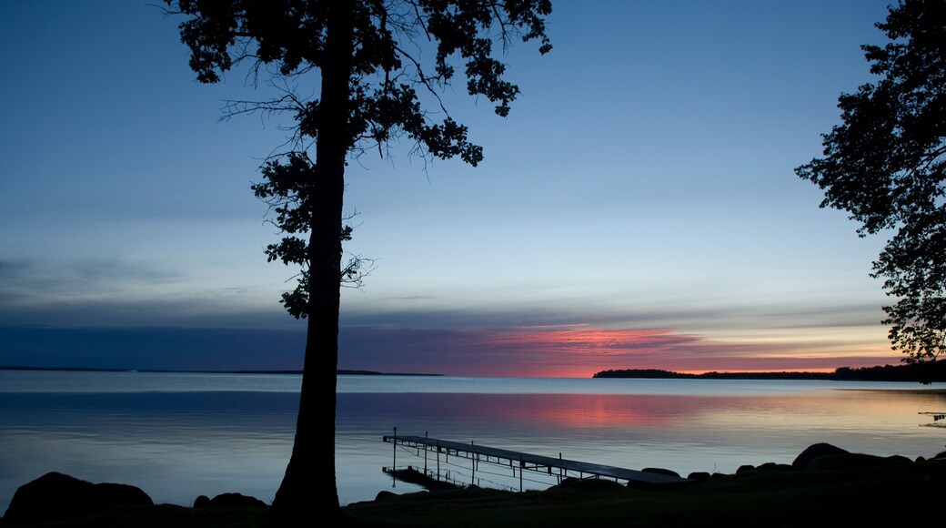 Dock at a lodge on Leech Lake, Minnesota at sundown; Walker, Minnesota, United States of America