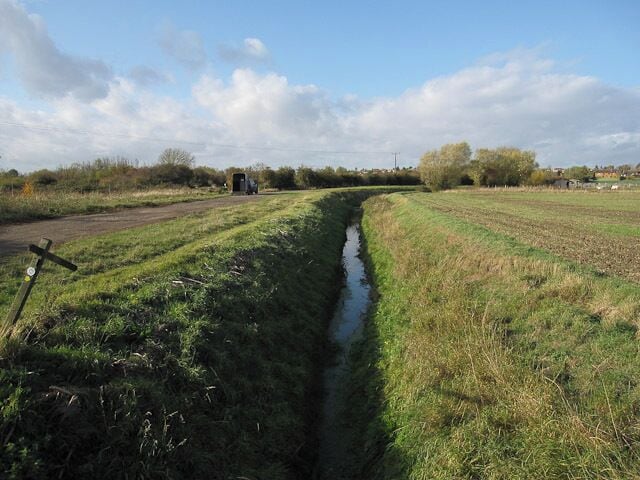Ditch by Hurst Lane The Hereward Way follows Hurst Lane here.