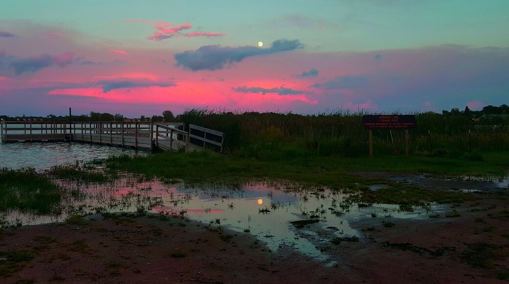 Beautiful moonrise over the lake.