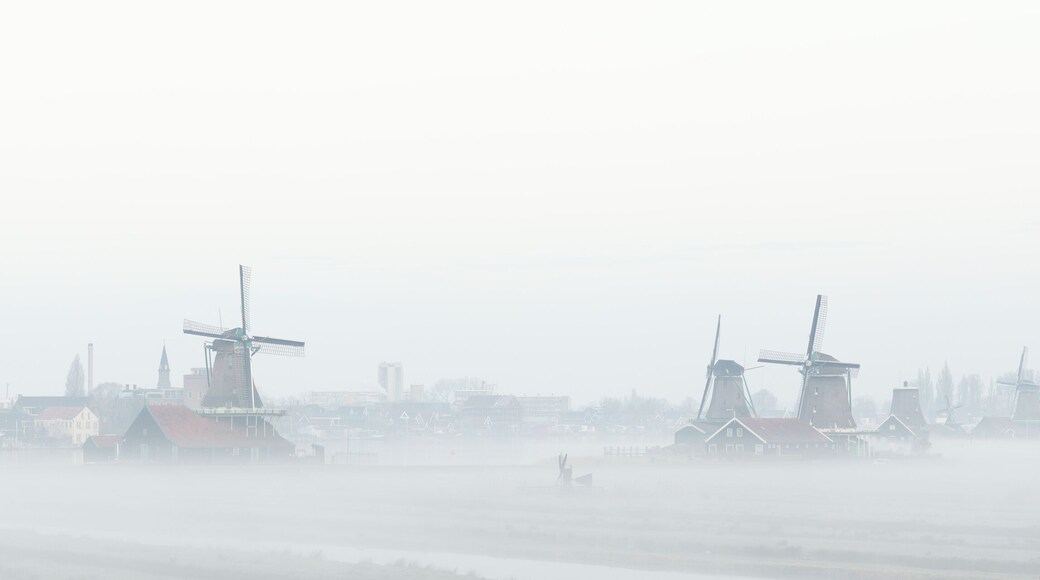 Zaanse Schans windmills in the mist Netherlands Holland