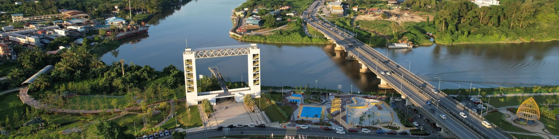 Kuching, Malaysia - July 6 2024: The Batu Kawah Riverbank Park