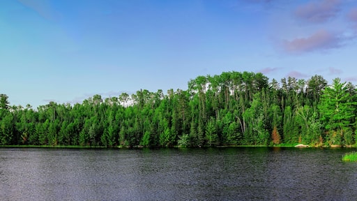 A panoramic image of Lost Lake in Voyageurs National Park, Minnesota, USA.