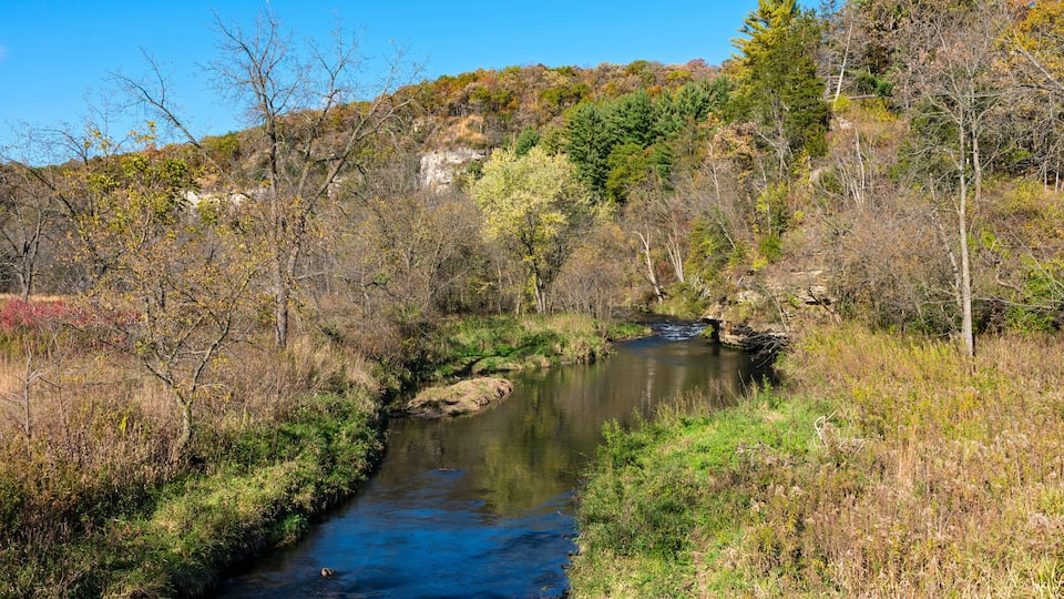Whitewater park river and bluffs autumn landscape