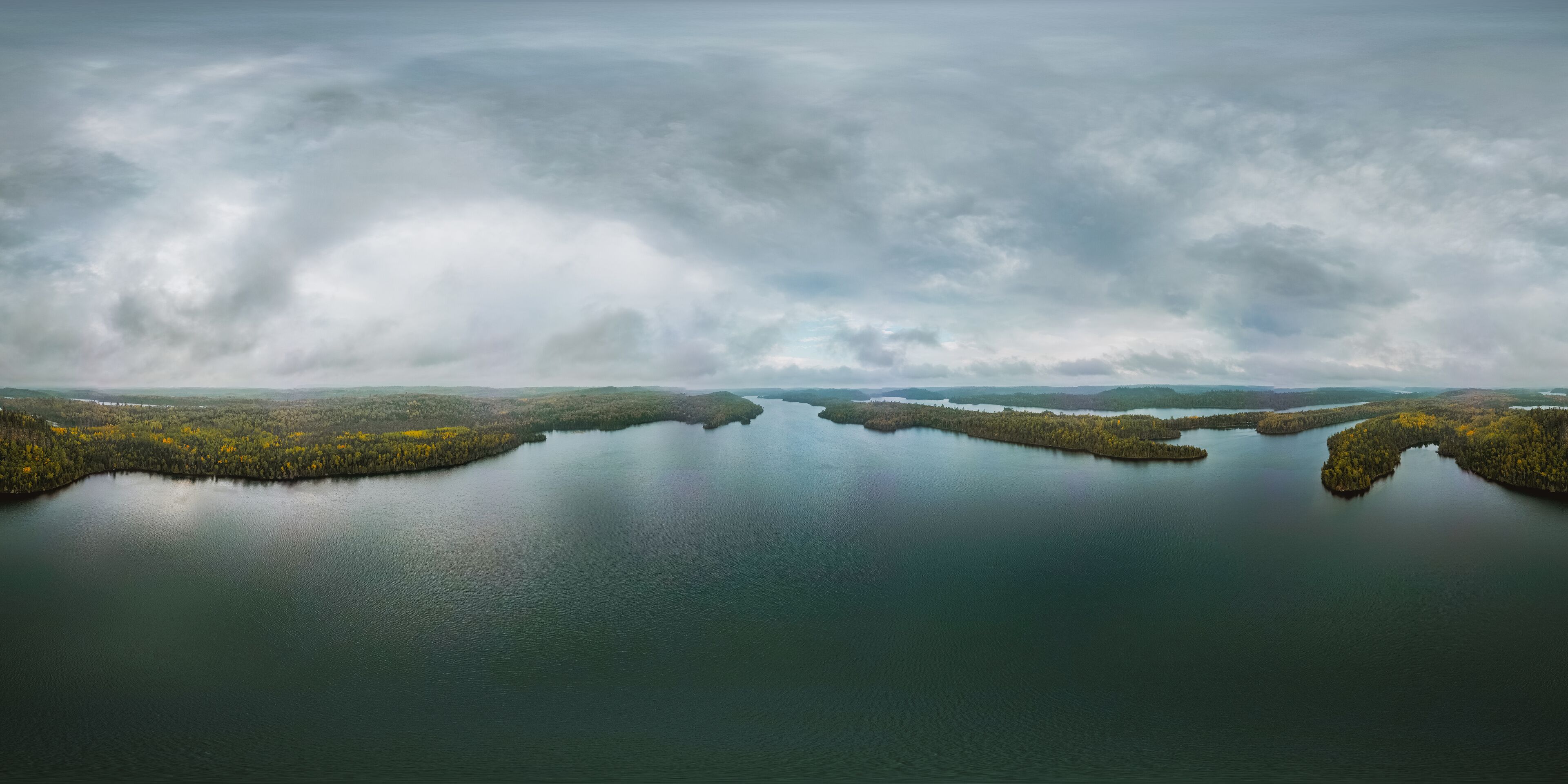 panorama of Honeymoon Bluff in the fall. Beautify of fall colors in minnesota of a view of island archipelago and lakes