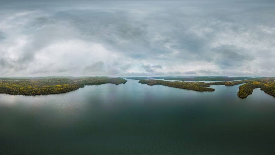panorama of Honeymoon Bluff in the fall. Beautify of fall colors in minnesota of a view of island archipelago and lakes