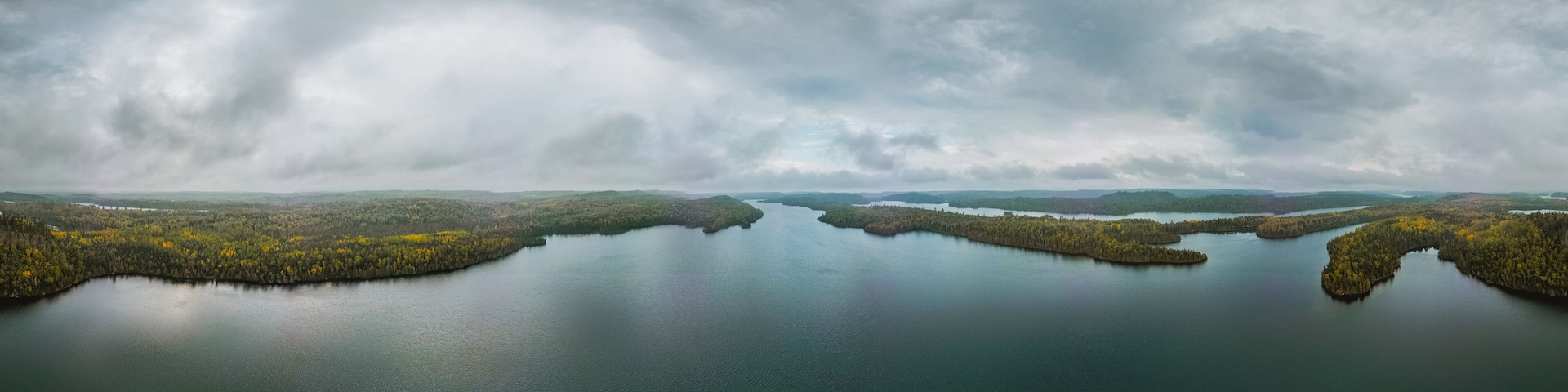 panorama of Honeymoon Bluff in the fall. Beautify of fall colors in minnesota of a view of island archipelago and lakes