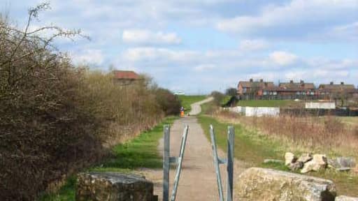 Haswell to Hart Railway Path, near Shotton Colliery Part of the National Cycle Network. A-frame access control in a vain attempt to keep motorcyclists off the path