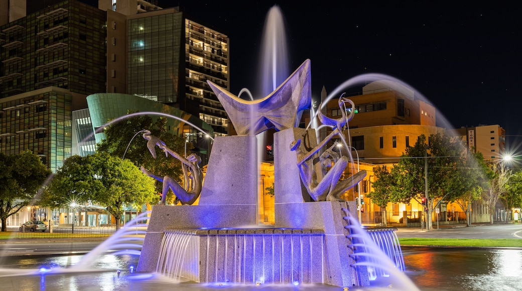 The Victoria Square fountain at night in Adelaide South Australia on January 25th 2021