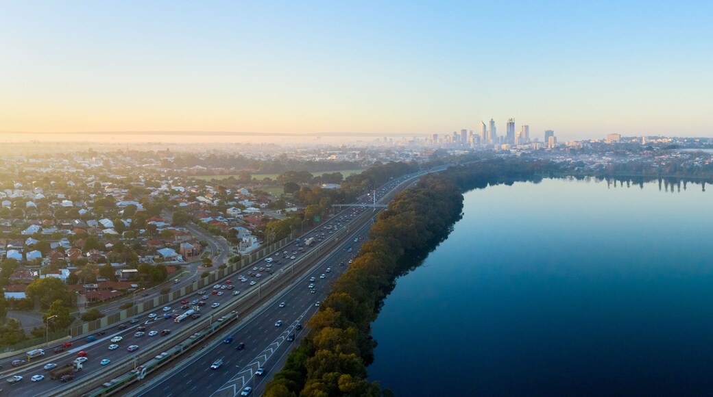 Perth Aerial Panoramic View Over Lake Monger on Misty Morning