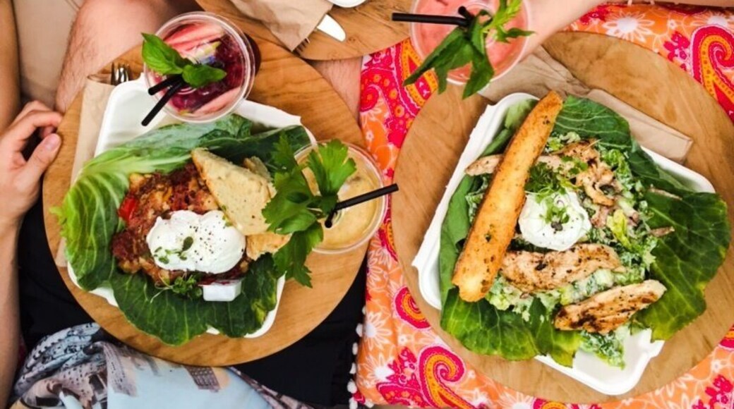 $17 per plate
Quite busy and hard to find seating but really nice atmosphere and outside area. Connecting store on the inside.