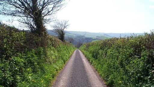 Mount Lane. The lane runs from Golsoncott and falls steeply towards Roadwater.