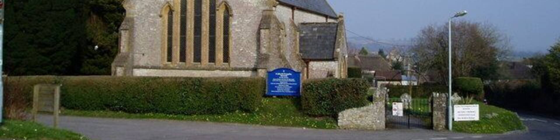 St John the Evangelist, Tatworth Western elevation viewed from Waterlake Road.
