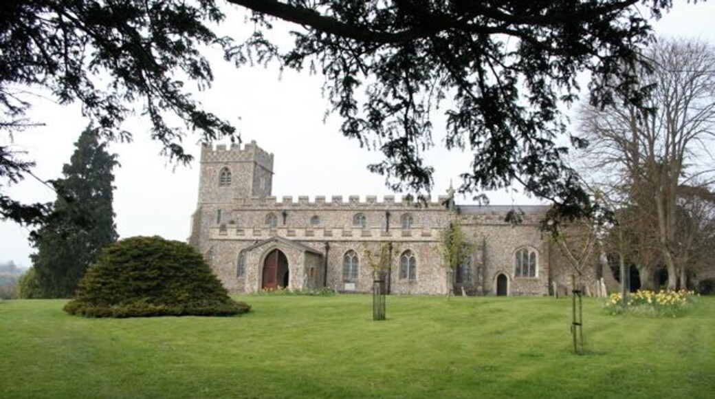 Chrishall Church A brass of Sir John and Lady De La Pole, dated 1375, and a Norman font are worth seeing in the church.