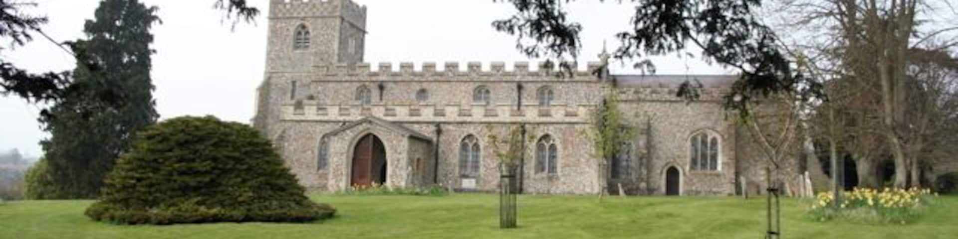 Chrishall Church A brass of Sir John and Lady De La Pole, dated 1375, and a Norman font are worth seeing in the church.