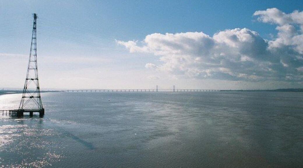 Severn estuary: the big pylon The pylon is this big because the cables hung from it cross the Severn and have to reach the next pylon, about a mile away.